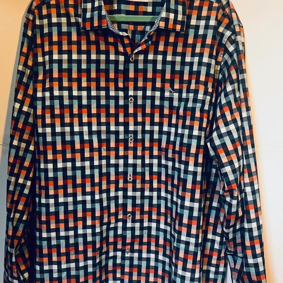 Tommy Bahama XL Long Sleeve Shirt  Made in Peru  Vibrant Checkered  100% Cotton - Picture 1 of 5